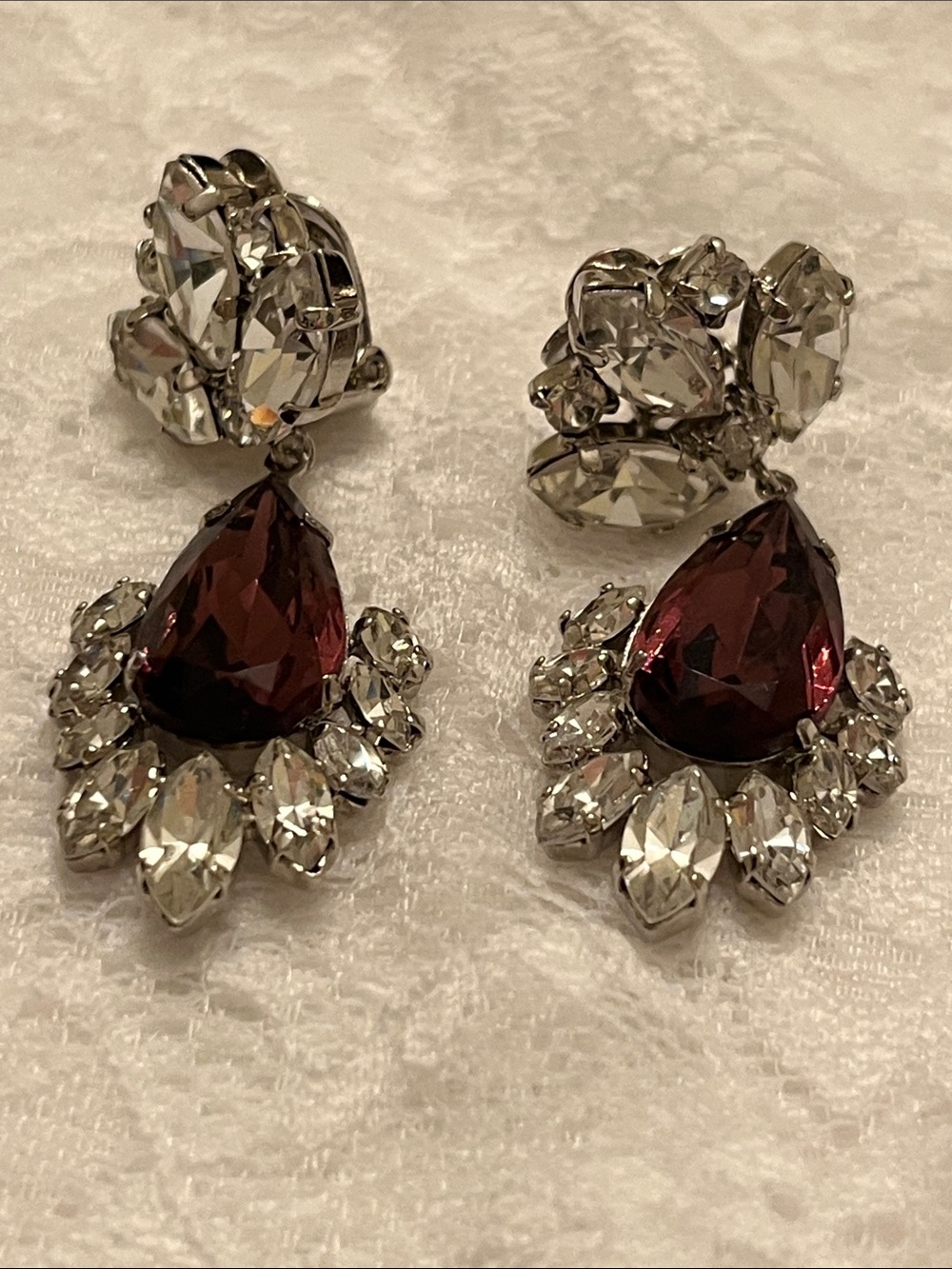 Garnet Red Teardrop Crystal Drop Earrings - Women Jewelry